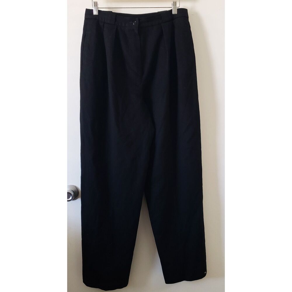 Vintage Anne Klein Black Wool Trousers Sz 14 USA Made Union Quiet Luxury